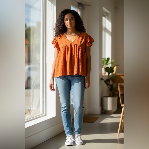 entro Tops - Entro Orange Flutter Sleeve Blouse